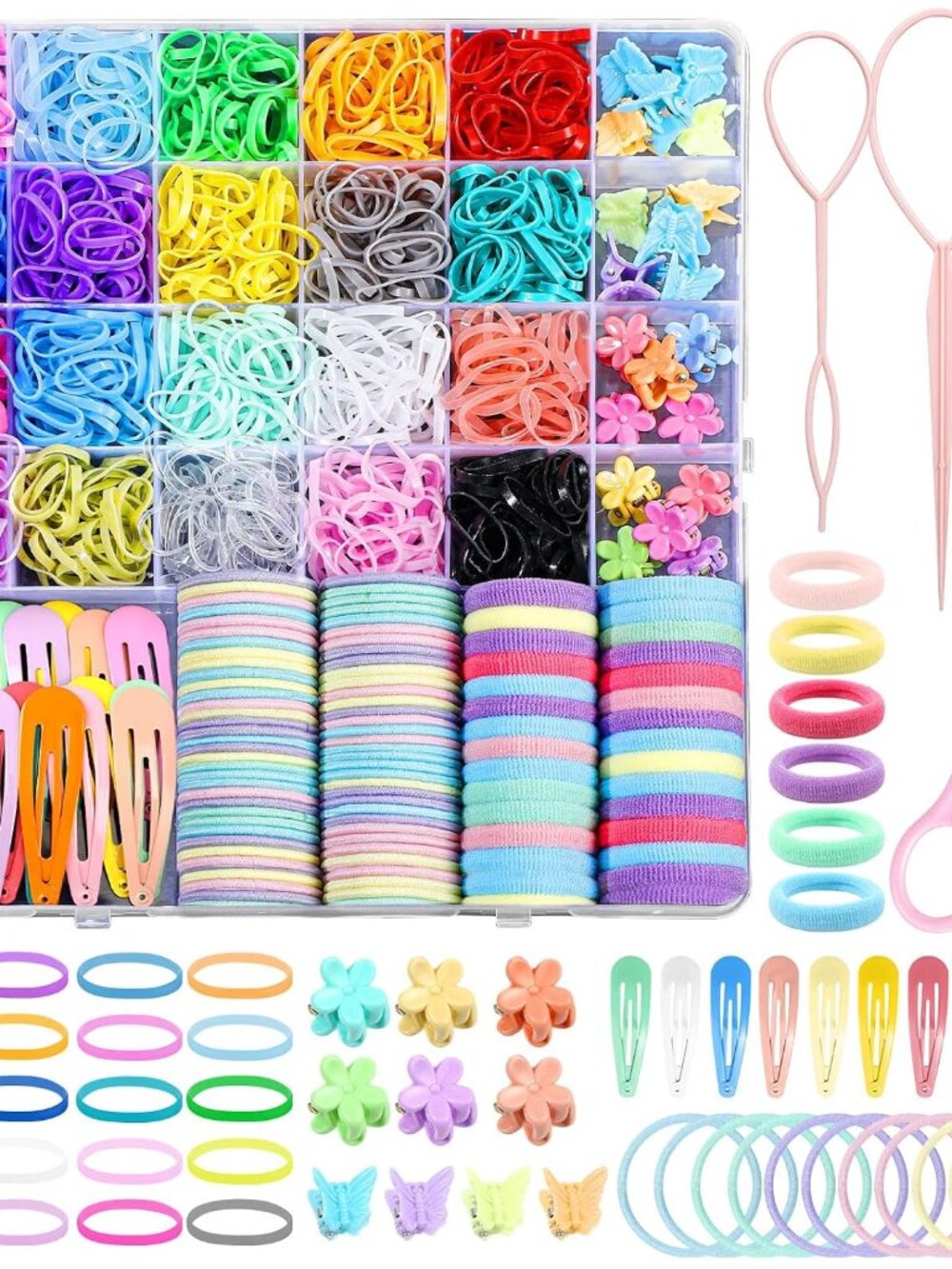 Hair Accessories for Girl, 1543 Pcs Elastic Hair Rubber Bands Set 20 Colors Elas